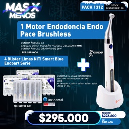 [PACK1312] 1 Motor Endodoncia Endo Pace Brushless Woodpecker + 4 Blister Limas NiTi Smart Blue Endoart Incidental