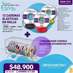 [PACK1313] 12 Cadenas Elásticas en rollo 1,5 mt + 1 Organizador Cadenas Elásticas Orthometric P10