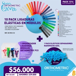 [PACK1314] 10 Pack Ligaduras Elásticas módulos + 1 Organizador Ligaduras Módulos P23 + 1 Pack Elásticos Separadores  Orthometric