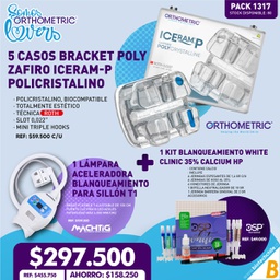 [PACK1317] 5 Casos Bracket Poly Zafiro ICeram-P Policristalino Orthometric +1 Lámpara Ac. Blanqueamiento T1 Machtig +1 Kit Blanqueamiento White Clinic 35% Calcium HP DSP White