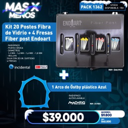 [PACK1362] 1 Kit 20 Postes Fibra de Vidrio + 4 Fresas Fiber post Endoart Incidental + 1 Arco de Östby azul Machtig