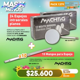 [PACK1379] 24 Espejos intraorales planos + 10 Mangos para Espejo Machtig