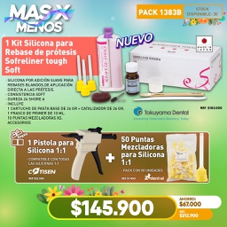 [PACK1383B] 1 Kit Silicona para Rebase de prótesis Sofreliner tough Soft Tokuyama + Regalos