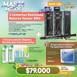 [PACK1386] 3 Cementos Resinosos Natures Veneer BM4 Maquira Group + 1 Silicona Registro Mordida Bite Fast CharmFlex Dentkist + Regalo