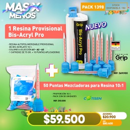 [PACK1398] 1 Resina Provisional Bis-Acryl Pro Premium Grip + 50 Puntas Mezcladoras 10:1 Cotisen