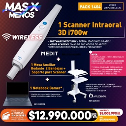 [PACK1404] 1 Scanner Intraoral 3D i700w Inalámbrico Medit + 1 Mesa Auxiliar para Scanner Appledental + 1 Notebook