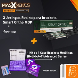 [PACK1567] 3 Jeringas Resina para brackets Smart Ortho MDP Smart Dent + 1 Kit de 1 Caso Brackets Metálicos (B+LM+A+T) Advanced Series Orthometric