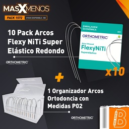 [PACK1572] 10 Pack Arcos Flexy NiTi Super Elástico Redondo + 1 Organizador Arcos Ortodoncia con Medidas Orthometric P02