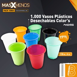 [PACK1580A] 1.000 Vasos Plásticos Desechables Color´s Machtig