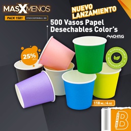 [PACK1581] 500 Vasos Papel Desechables Color´s Machtig