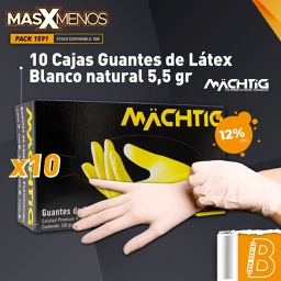[PACK1591] 10 Cajas Guantes de Látex Blanco natural 5,5 gr Machtig