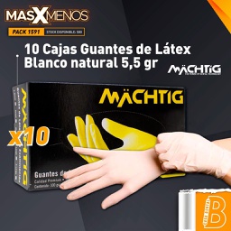 [PACK1591] 10 Cajas Guantes de Látex Blanco natural 5,5 gr Machtig