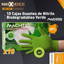 [PACK1592] 10 Cajas Guantes de Nitrilo Biodegradables Verde Machtig