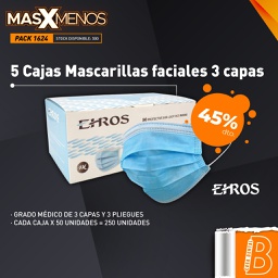 [PACK1624] 5 Cajas Mascarillas faciales 3 capas Ehros