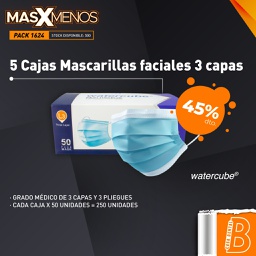 [PACK1624] 5 Cajas Mascarillas faciales 3 capas Watercube Keteng Medical