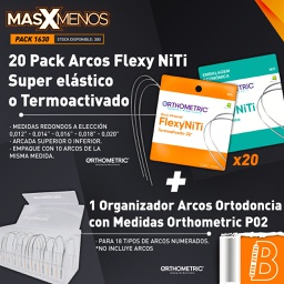 [PACK1630] 20 Pack Arcos Flexy NiTi Super Elástico o Termoactivado + 1 Organizador Arcos Ortodoncia Orthometric P02