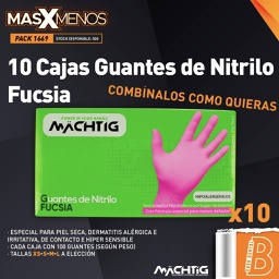 [PACK1669] 10 Cajas Guantes de Nitrilo Fucsia Machtig