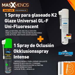[PACK1670] 1 Spray para glaseado K2 Glaze Universal GL-F Uni-Fluorescent +1 Spray de Oclusión Okklusionsspray Intense Yeti Dental