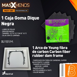 [PACK1683] 1 Caja Goma Dique Negra Blossom + 1 Arco de Young fibra de carbon Carbon fiber rubber dam frame ZT Dental