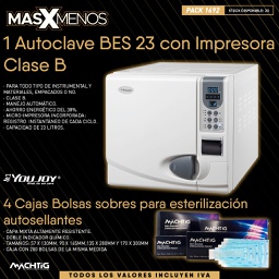 [PACK1692] 1 Autoclave BES 23 con Impresora Clase B Youjoy + 4 Cajas Bolsas para esterilización autosellantes Machtig