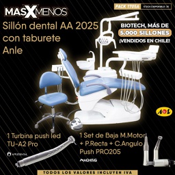 [PACK1705A] 1 Sillón dental AA 2025 con taburete Anle + 1 Set de Baja push PRO205 Machtig + 1 Turbina push led TU-A2 Pro Appledental