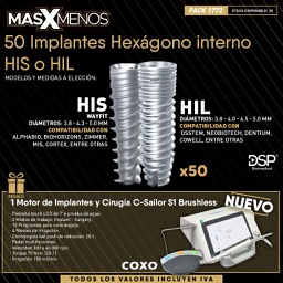 [PACK1772] 50 Implantes Hexágono interno HIS o HIL DSP + Regalo