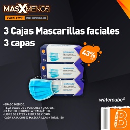 [PACK1790] 3 Cajas Mascarillas faciales 3 capas Watercube Keteng Medical