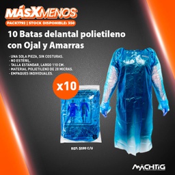 [PACK1792] 10 Batas delantales polietileno con Ojal y Amarras Machtig