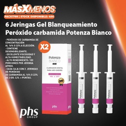 [PACK1799] 6 Jeringas Gel Blanqueamiento Peróxido carbamida 16% o 22% Potenza Bianco PHS