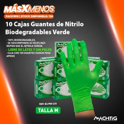 [PACK1816] 10 Cajas Guantes de Nitrilo Biodegradables Verde &quot;M&quot; Machtig