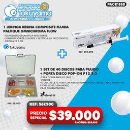 [PACK1858] 1 Jeringa Resina fluida Palfique Omnichroma Flow Tokuyama + 1 Set de 40 Discos pulido Pop-On P12 3.0 ZT Dental