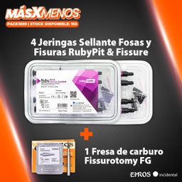 [PACK1859] 4 Jeringas Sellante Fosas y Fisuras RubyPit &amp; Fissure Incidental + 1 Fresa carburo Fissurotomy Ehros