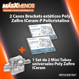[PACK1861] 2 Casos Brackets estéticos Poly Zafiro ICeram-P Policristalino + 1 Set de 2 Mini Tubos universales Poly Zafiro ICeram Orthometric